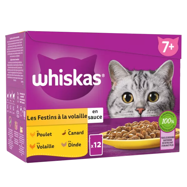 Sachets pour chat senior 7+ Les Festins à la volaille en sauce 12 sachets