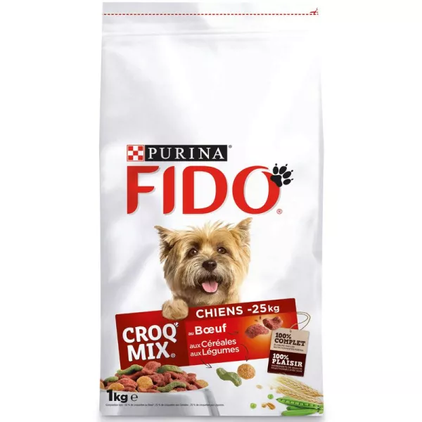 Croquettes Croq' Mix pour chien -25 kg au bœuf et légumes 1 kg Purina Fido