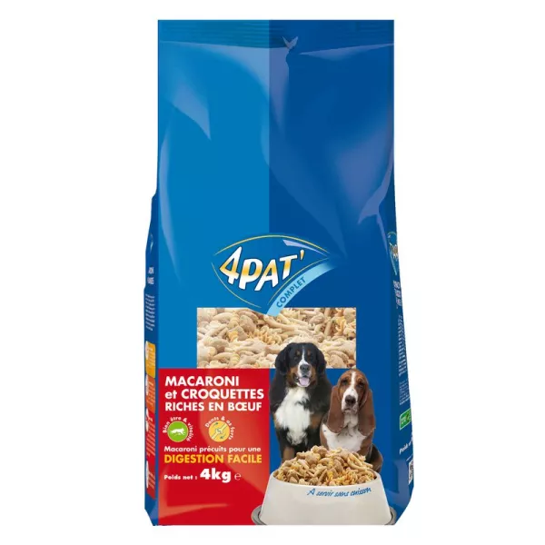 Repas complet pour chiens macaroni et viandes 4 kg 4PAT'