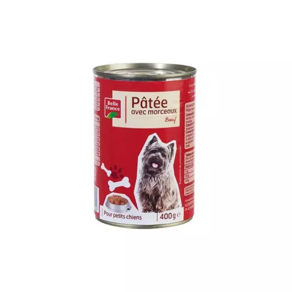 Pâtée avec morceaux au bœuf pour petits chiens 400 g Belle France