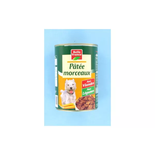 Pâtée avec morceaux pour chien viandes et légumes 400 g Belle France