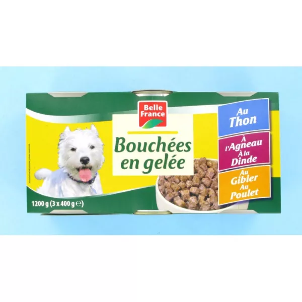 Bouchées en gelée multivariétés pour chien 3 x 400 g Belle France