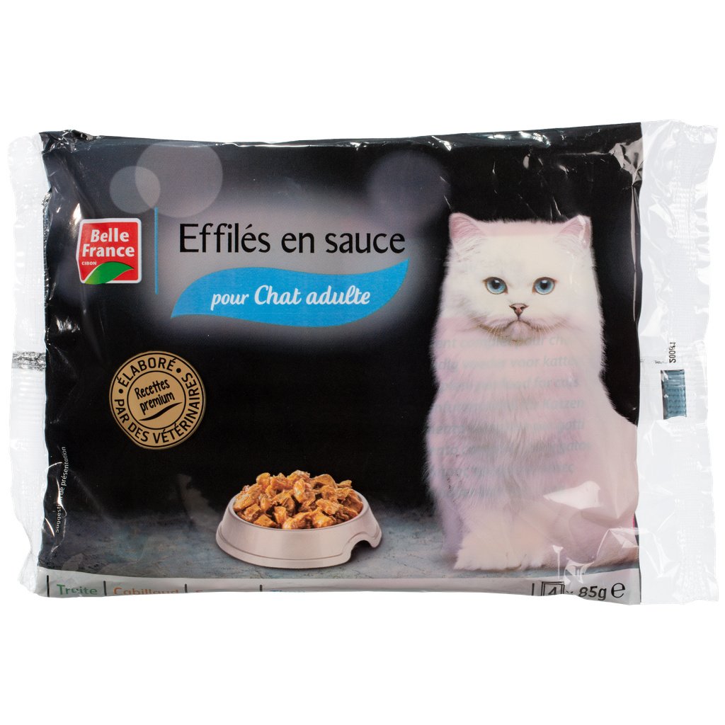 Menu premium pour chat effilés en sauce poisson 4 x 85 g Belle France
