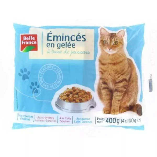 Émincés en gelée pour chat aux poissons 4 x 100 g Belle France