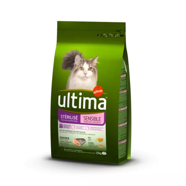 Croquettes pour chat stérilisé sensible à la truite et à l’orge 1,5 kg