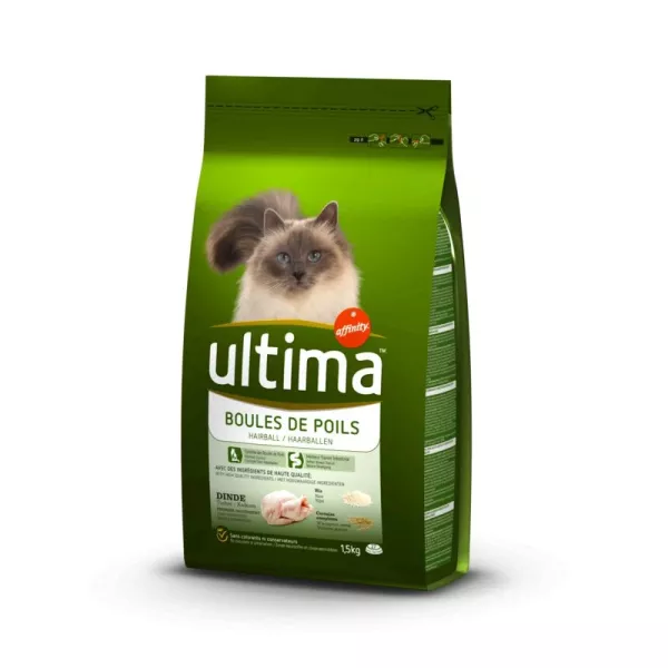 Croquettes pour chat boules de poils dinde et riz 1,5 kg
