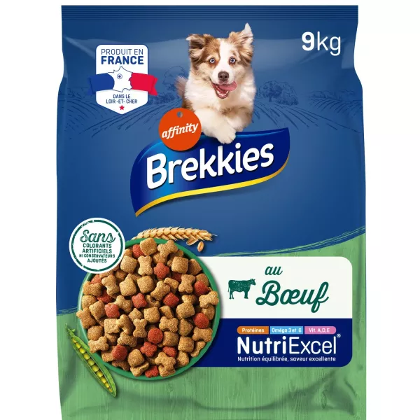 Croquettes pour chien adulte au bœuf et aux légumes 9 kg Brekkies