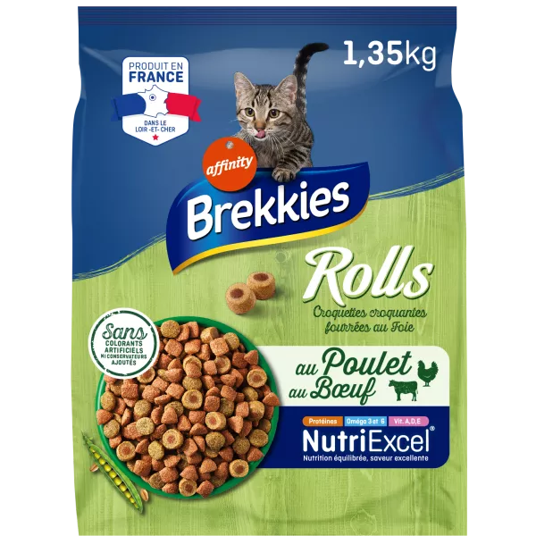 Croquettes pour chat adulte au poulet et au bœuf fourrées au foie 1,35 kg