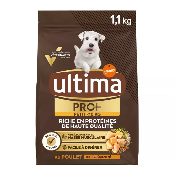 Croquettes pour chien adulte petit <10 kg digestion facile poulet Pro+ 1,1 kg Ultima
