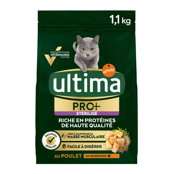 Croquettes pour chat adulte stérilisé poulet Pro+ 1,1 kg