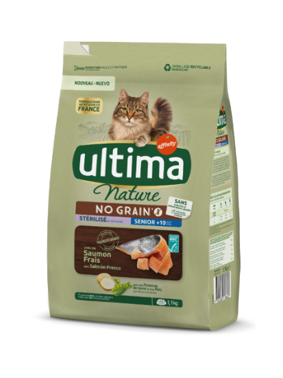 Croquettes pour chat senior stérilisé 10+ sans céréales au saumon 1,1 kg