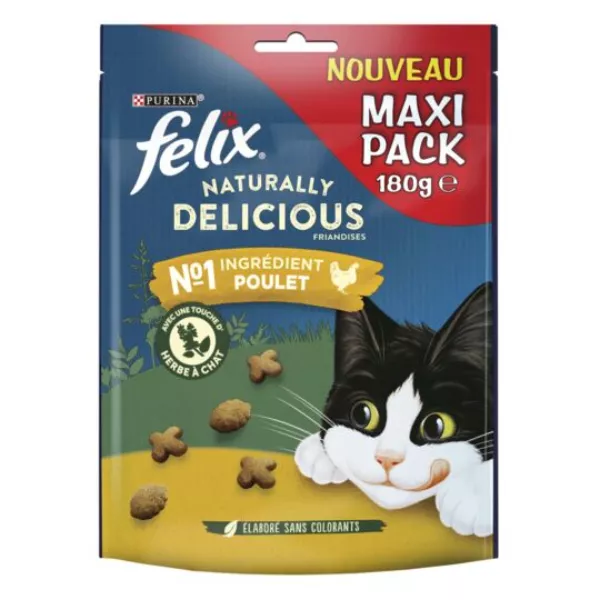 Friandises pour chat riches en poulet avec une touche d'herbe 180 g