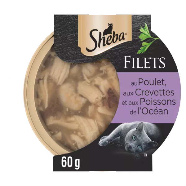 Pâtée pour chat filets au poulet, crevettes et poissons de l'océan 60 g Sheba