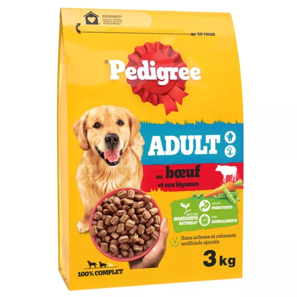 Croquettes pour chien adulte au bœuf et aux légumes 3 kg Pedigree