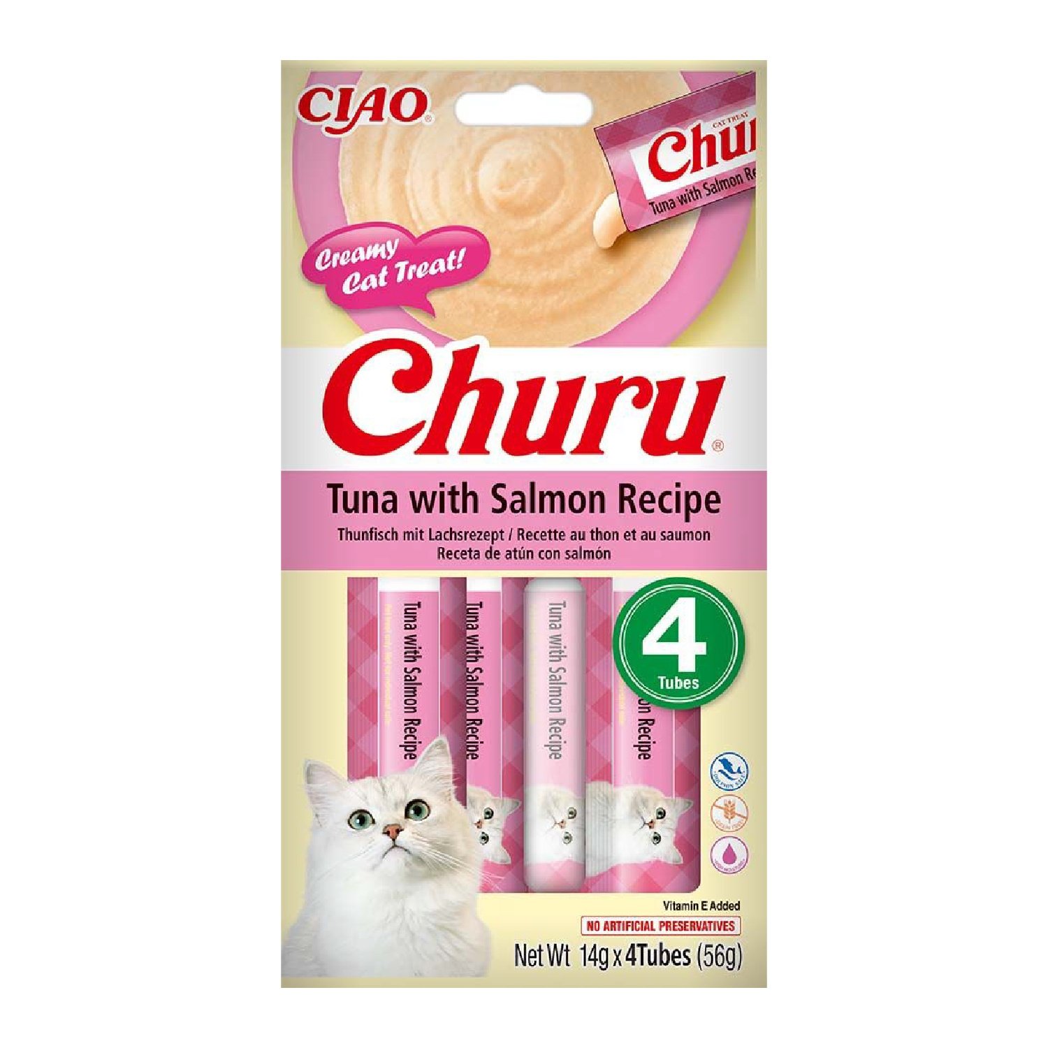 Friandises crémeuses pour chat au thon et saumon 4 x 14 g