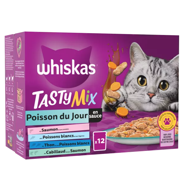 Sachets pour chat Whiskas Tasty Mix Poisson du Jour en sauce 12 x 85 g