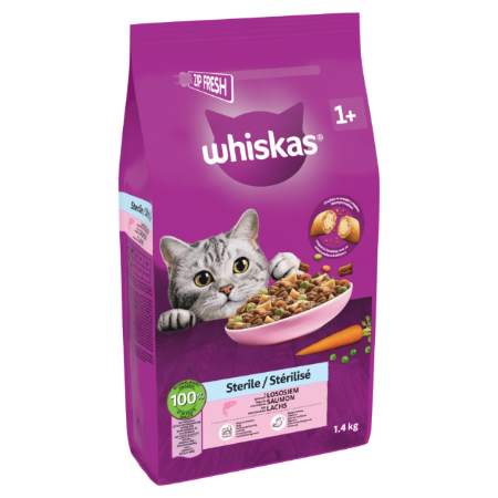Croquettes pour chat stérilisé au saumon, sac 1,4 kg