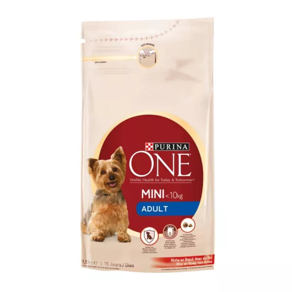 Croquettes pour chien adulte Mini 1-10 kg bœuf et riz 1,5 kg Purina One