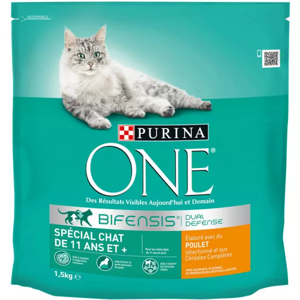 Croquettes pour chat senior 11 ans et plus poulet et céréales complètes 1,5 kg Purina One