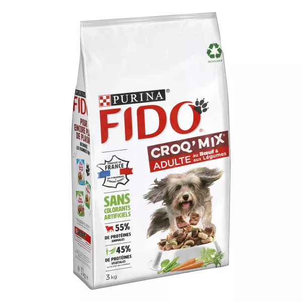 Croquettes Croq' Mix pour chien adulte au bœuf et aux légumes 3 kg Purina Fido