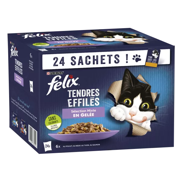 Sachets pour chat Tendres Effilés sélection mixte en gelée 24 sachets