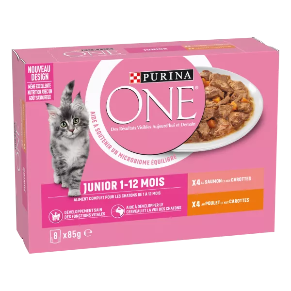 Sachets pour chaton Junior 1-12 mois saumon et poulet 8 x 85 g