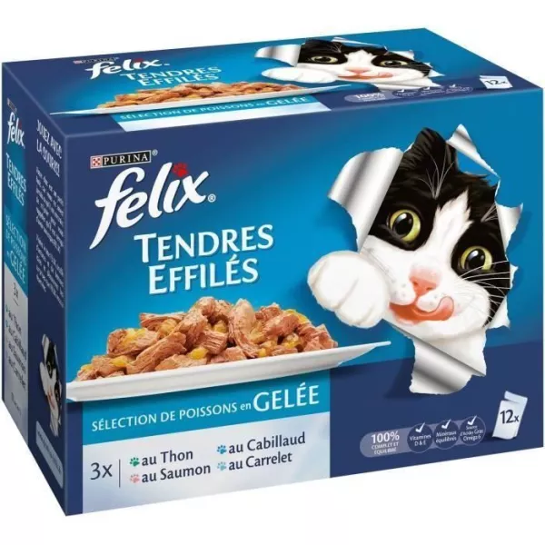 Effilés en gelée pour chat adulte sélection de poissons x12