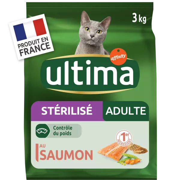 Croquettes pour chat adulte stérilisé au saumon et à l’orge 3 kg