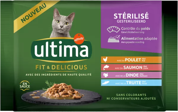 Pâtée pour chat adulte stérilisé poulet, saumon, dinde et truite 4 x 85 g