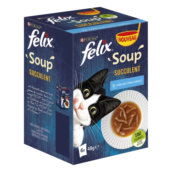 Soupes pour chat au cabillaud, thon et carrelet 6 x 48 g