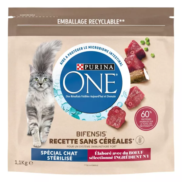 Croquettes sans céréales pour chat stérilisé au bœuf 1,1 kg Purina One